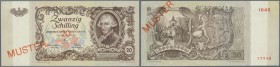Austria / Österreich
Austria: 20 Schilling 1950 Specimen P. 129s, with red overprint ”Muster” and ”Muster” perforation at upper border, glue residual...