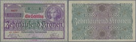 Austria / Österreich
Austria: 1 Schilling = 10.000 Kronen 1924 with Specimen perforation P. 177s, never folded but a 3mm tear at upper right border, ...