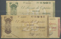 Spain / Spanien
set of 3 notes containing 5 Pesetas 1936 P. S551b, 25 Pesetas 1936 P. S552 and 50 Pesetas 1936 P. 553, all in used condition but not ...