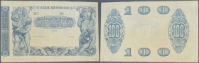 Spain / Spanien
100 Escudos 1870 P. NL, highly rare note, remainder without signatures of ”Banco de Espana”, a very clean paper note, with crispness ...