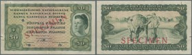 Switzerland / Schweiz
50 Franken 1945 Specimen P. 42s, rare unissued banknote, 5 star cancellation holes, red Specimen overprint on both sides, cente...