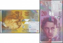Switzerland / Schweiz
set of 2 notes containing 10 and 20 Franken ND(2003-08) P. 67, 69 in condition: UNC. (2 pcs)