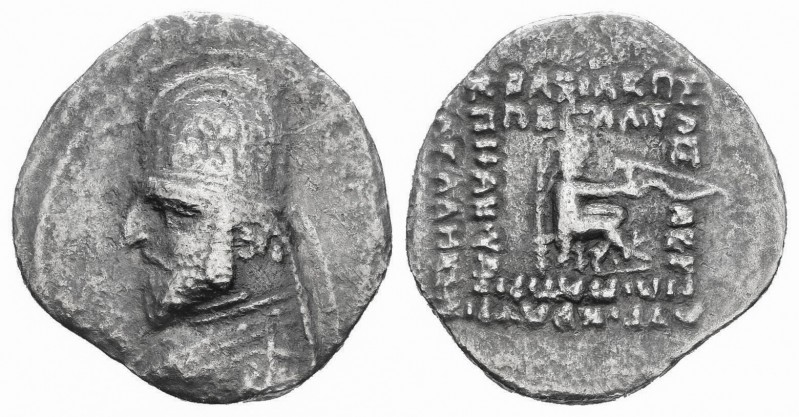 Imperio Parto. Orodes I. Dracma. 80-77 a.C. (Gc-7389). Ag. 3,28 g. BC+. Est...45...