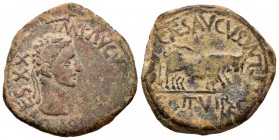 Caesar Augusta. As. 27 a.C.-14 d.C. Zaragoza. (Abh-327). (Acip-tipo 3044). Ae. 14,25 g. MBC-/MBC. Est...75,00. /// ENGLISH DESCRIPTION: Caesar Augusta...