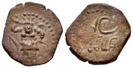 Ebusus. Semis. 50 a.C. Ibiza. (Abh-948). (Acip-746). (C-46). Anv.: Bes con martillo y serpiente, a izquierda letra fenicia gimel. Ae. 4,87 g. MBC+. Es...