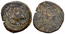 Ebusus. Semis. 200-100 a.C. Ibiza. (Abh-958). Anv.: Bes con maza y serpiente, a la izquierda, letras fenicias qof y shin. Rev.: Leyenda fenicia en dos...