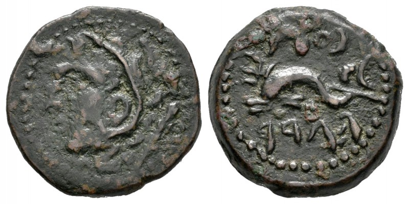 Gadir. 1/4 calco. 100-20 a.C. Cádiz. (Abh-1354). (Acip-681). (C-51). Ae. 3,68 g....