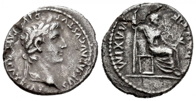 Augusto. Denario. 13-14 a.C. Lugdunum. (Ric-252). (Ch-223). Rev.: PONTIF MAXIM. ...