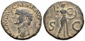Claudio I. As. 42 d.C. Roma. (Spink-1862). (Ric-116). Rev.: SC. Minerva en pie a derecha con lanza y escudo. Ae. 11,30 g. BC+. Est...45,00. /// ENGLIS...