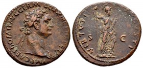Domiciano. As. 90-91 d.C. Roma. (Spink-2817 variante). Rev.: VIRTVTI AVGVSTI SC. Ae. 10,57 g. Variante con COS XIII en leyenda de anverso. MBC-. Est.....