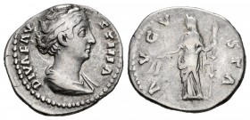 Diva Faustina I. Denario. 141-146 d.C. Roma. (Ric-360). (Bmcre-408). (Rsc-78). Anv.: DIVA FAVSTINA. Busto drapeado a derecha. Rev.: AVGVSTA. Ceres vel...