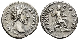 Marco Aurelio. Denario. 163-164 d.C. Roma. (Ric-112). (Cohen-852). Anv.: M ANTONINVS AVG IMP II. Cabeza laureada a derecha . Rev.: TR P XVIII COS III....