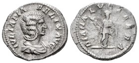 Julia Domna. Denario. 214 d.C. Roma. (Spink-7100). (Ric-373A). Rev.: DIANA LVCIFERA. Diana en pie a izquierda con antorcha en ambas manos. Ag. 2,66 g....