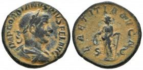 Gordiano III. Sestercio. 238-244 d.C. Roma. (Spink-8712). (Ric-300a). Rev.:  LAETITIA AVG N SC. Laetitia en pie a izquierda con timón y corona. Ae. 21...