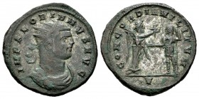 Floriano. Antoniniano. 276 d.C. Cyzicus. (Spink-11853). (Ric-116). Rev.: CONCORDIA MILITVM. Victoria en pie a derecha coronando a Floriano. Ae. 4,56 g...