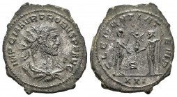 Probo. Antoniniano. 280-281 d.C. Antioquía. (Spink-11960). (Ric-921). Rev.: CLEMENTIA TEMP. Probo en pie a izquierda portando cetro, recibiendo Victor...
