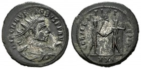 Probo. Antoniniano. 280-281 d.C. Antioquía. (Spink-11960 variante). (Ric-927 variante). Rev.: CLEMENTIA TEMP. Probo en pie a izquierda portando cetro,...