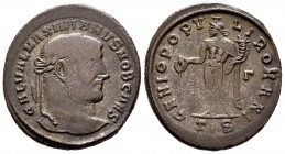 Galerio Maximiano. Follis. 302-303 d.C. Tesalónica. (Spink-14371). (Ric-24b). Rev.: GENIO POPVLI ROMANI / TS, Genio con corona y cuerno de la abundanc...