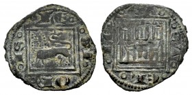 Reino de Castilla y León. Alfonso X (1252-1284). Óbolo. León. (Bautista-413). Ve. 0,56 g. Con L en la puerta del castillo. MBC. Est...15,00. /// ENGLI...