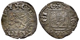 Reino de Castilla y León. Alfonso XI (1312-1350). Novén. Toledo. (Bautista-487). Ve. 0,83 g. Con T en la puerta del castilo. MBC. Est...15,00. /// ENG...