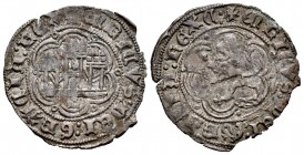 Reino de Castilla y León. Enrique III (1390-1406). Blanca. Burgos. (Bautista-771). (Abm-597). Ve. 2,00 g. Con B bajo el castillo. MBC. Est...18,00. //...