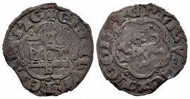 Reino de Castilla y León. Enrique III (1390-1406). 1/2 blanca. Sevilla. (Bautista-773). (Abm-607). Ve. 1,44 g. Con S bajo el castillo. MBC-. Est...18,...