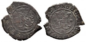 Fernando e Isabel (1474-1504). Blanca. Cuenca. (Cal-19). (Rs-506). Anv.: C y P superada de roel, debajo estrella. Rev.: Estrellas. Ae. 1,52 g. MBC-. E...