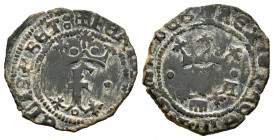 Fernando e Isabel (1474-1504). Blanca. Segovia. (Cal 2008-625). Ae. 1,18 g. Con punto en anverso y A con puntos y acueducto en reverso. MBC-. Est...15...