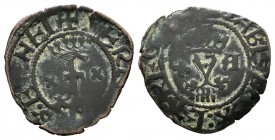 Fernando e Isabel (1474-1504). Blanca. Segovia. (Cal 2008-626 variante). (RS-634 variante). Ae. 1,20 g. Con F entre aspas, Y entre cruz y A gótica, de...