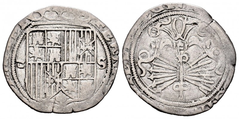 Fernando e Isabel (1474-1504). 1 real. Sevilla. (Cal-440). Ag. 3,11 g. Escudo en...