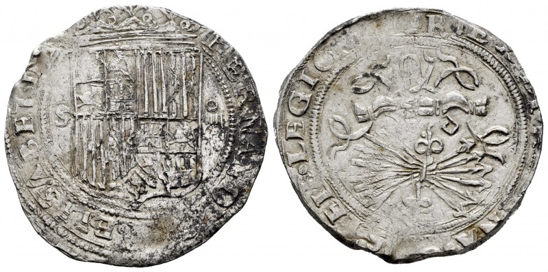 Fernando e Isabel (1474-1504). 4 reales. Sevilla. (Cal-564). Ag. 13,76 g. Escudo...