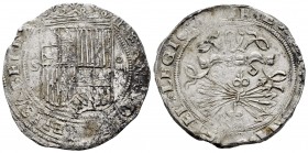 Fernando e Isabel (1474-1504). 4 reales. Sevilla. (Cal-564). Ag. 13,76 g. Escudo entre S y IIII, en reverso ensayador d cuadrada. MBC+. Est...200,00. ...
