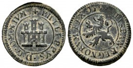 Felipe II (1556-1598). 2 maravedís. 1597. Segovia. (Cal-86). (Jarabo-Sanahuja-B12). Ae. 3,23 g. MBC+. Est...60,00. /// ENGLISH DESCRIPTION: Philip II ...