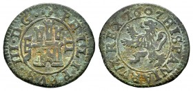 Felipe III (1598-1621). 2 maravedís. 1607. Segovia. (Jarabo-Sanahuja-Pág. 186). Ae. 1,76 g. Falsa de época. MBC. Est...20,00. /// ENGLISH DESCRIPTION:...