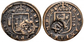 Felipe IV (1621-1665). Resello de 12 maravedís. 1642. Madrid. (Cal 2019-517). (Jarabo-Sanahuja-H 23). Ae. 5,68 g. Resellada sobre 8 maravedís de Segov...