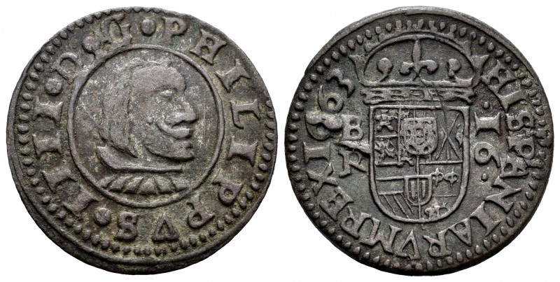 Felipe IV (1621-1665). 16 maravedís. 1663. Burgos. R. (Cal-440). (Jarabo-Sanahuj...