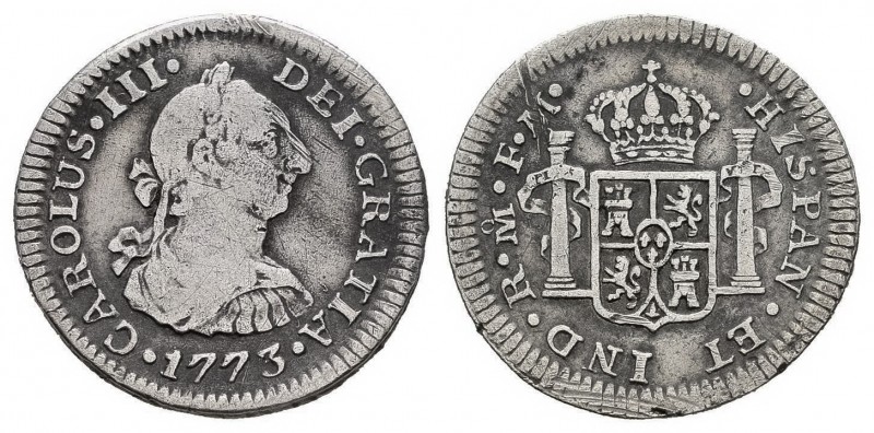 Carlos III (1759-1788). 1/2 real. 1773. México. FM. (Cal-195). Ag. 1,60 g. MBC-....