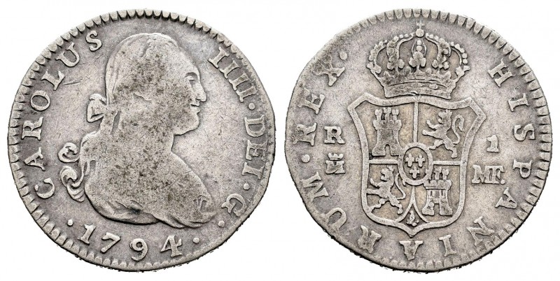 Carlos IV (1788-1808). 1 real. 1794. Madrid. MF. (Cal-415). Ag. 2,91 g. BC+. Est...