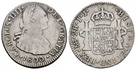 Carlos IV (1788-1808). 2 reales. 1800. Lima. IJ. (Cal-583). Ag. 6,70 g. BC+/MBC-. Est...25,00. /// ENGLISH DESCRIPTION: Charles IV (1788-1808). 2 real...
