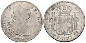 Carlos IV (1788-1808). 8 reales. 1795. México. FM. (Cal-800). Ag. 26,48 g. BC+. Est...35,00. /// ENGLISH DESCRIPTION: Charles IV (1788-1808). 8 reales...