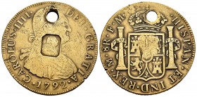 Carlos IV (1788-1808). Resello falso sobre moneda falsa de época de 8 reales. 1792. México. FM. 23,73 g. MBC. Est...150,00. /// ENGLISH DESCRIPTION: C...