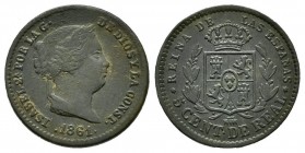 Isabel II (1833-1868). 5 céntimos de real. 1861. Segovia. (Cal-166). Ae. 1,82 g. MBC+. Est...25,00. /// ENGLISH DESCRIPTION: Elizabeth II (1833-1868)....