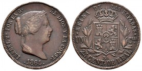 Isabel II (1833-1868). 25 céntimos de real. 1864. Barcelona. (Cal 2019-182). Ae. 9,41 g. MBC-. Est...30,00. /// ENGLISH DESCRIPTION: Elizabeth II (183...