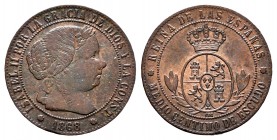 Isabel II (1833-1868). 1/2 céntimo de escudo. 1868. Barcelona. OM. (Cal 2019-201). Ae. 1,25 g. MBC-. Est...20,00. /// ENGLISH DESCRIPTION: Elizabeth I...