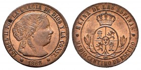 Isabel II (1833-1868). 1/2 céntimo de escudo. 1868. Sevilla. OM. (Cal 2019-212). Ae. 1,25 g. EBC. Est...50,00. /// ENGLISH DESCRIPTION: Elizabeth II (...