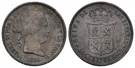 Isabel II (1833-1868). 40 céntimos de escudo. 1866. Madrid. (Cal 2008-338). Ag. 5,11 g. Pátina. MBC+. Est...30,00. /// ENGLISH DESCRIPTION: Elizabeth ...