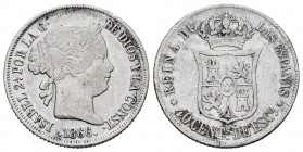Isabel II (1833-1868). 40 céntimos de escudo. 1866. Madrid. (Cal-501). Ag. 5,12 g. Golpecito en el canto. MBC-. Est...15,00. /// ENGLISH DESCRIPTION: ...