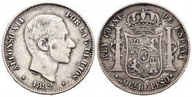 Alfonso XII (1874-1885). 50 centavos. 1882. Manila. (Cal 2019-118). Ag. 12,79 g. MBC-. Est...25,00. /// ENGLISH DESCRIPTION: Alfonso XII (1874-1885). ...