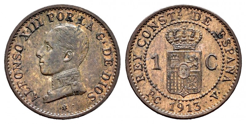 Alfonso XIII (1886-1931). 1 céntimo. 1913*3. Madrid. PCV. (Cal 2019-5). Ae. 1,04...