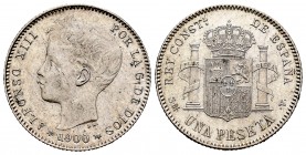 Alfonso XIII (1886-1931). 1 peseta. 1900*19-00. Madrid. SMV. (Cal 2019-59). Ag. 4,93 g. EBC. Est...40,00. /// ENGLISH DESCRIPTION: Alfonso XIII (1886-...